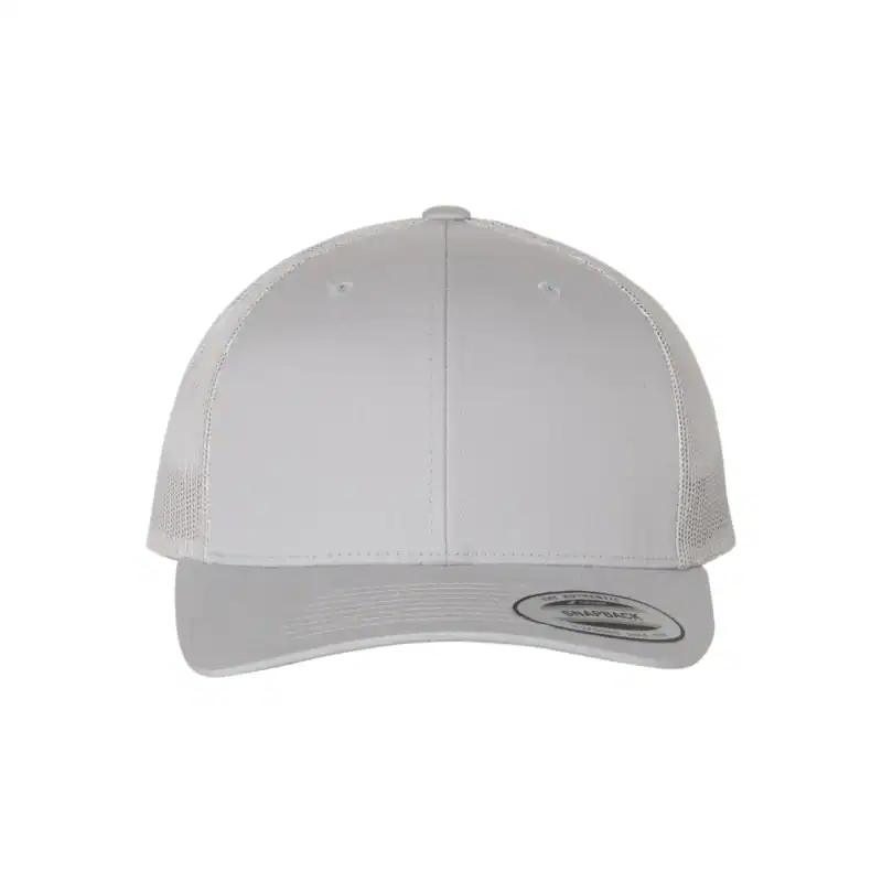 Silver Custom Embroidered Snapback Hat – Yupoong Six-Panel Trucker Cap with Logo
