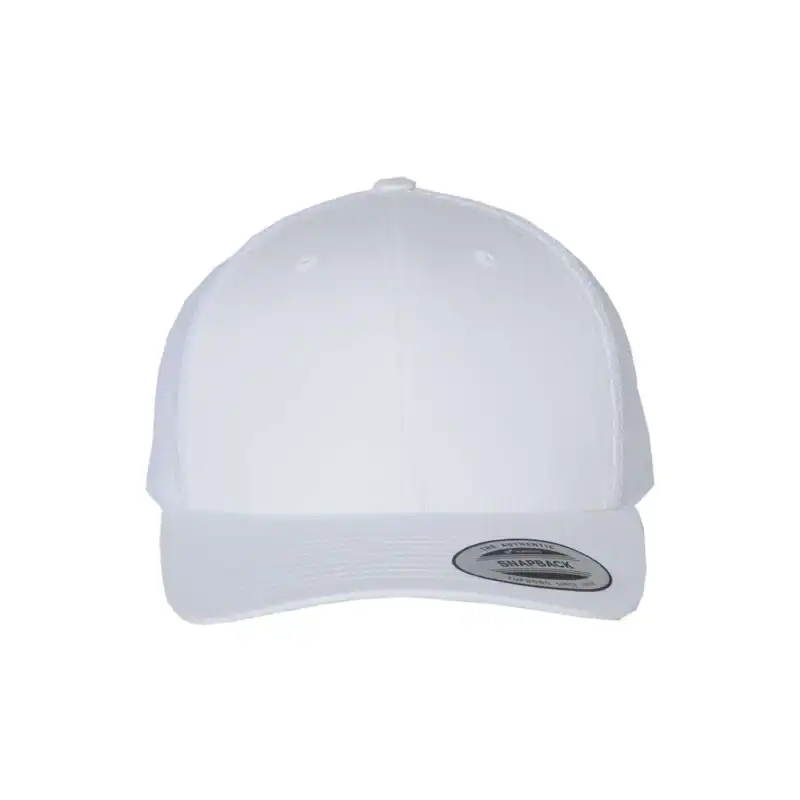 White Custom Embroidered Snapback Hat – Yupoong Six-Panel Trucker Cap with Logo