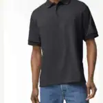 Dark Heather Custom Embroidered Polo Shirt – Gildan DryBlend® 50/50 Blend Jersey Polo 8800 shown on model