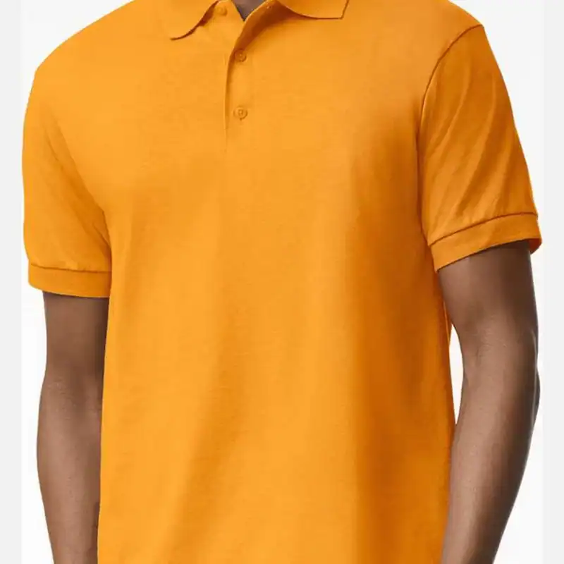 Gold Custom Embroidered Polo Shirt – Gildan DryBlend® 50/50 Blend Jersey Polo 8800 shown on model