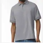 Graphite Heather Custom Embroidered Polo Shirt – Gildan DryBlend® 50/50 Blend Jersey Polo 8800 shown on model