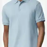 Light Blue Custom Embroidered Polo Shirt – Gildan DryBlend® 50/50 Blend Jersey Polo 8800 shown on model