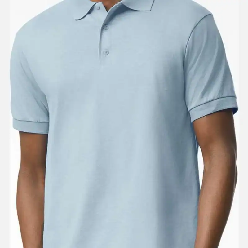 Light Blue Custom Embroidered Polo Shirt – Gildan DryBlend® 50/50 Blend Jersey Polo 8800 shown on model
