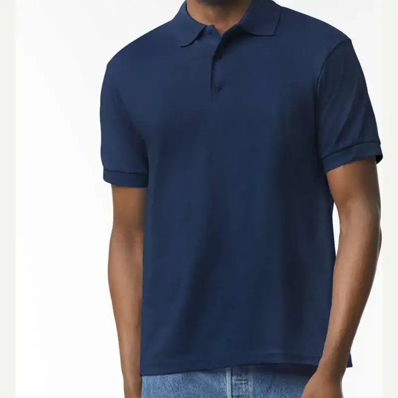Navy Custom Embroidered Polo Shirt – Gildan DryBlend® 50/50 Blend Jersey Polo 8800 shown on model
