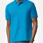 Sapphire Custom Embroidered Polo Shirt – Gildan DryBlend® 50/50 Blend Jersey Polo 8800 shown on model