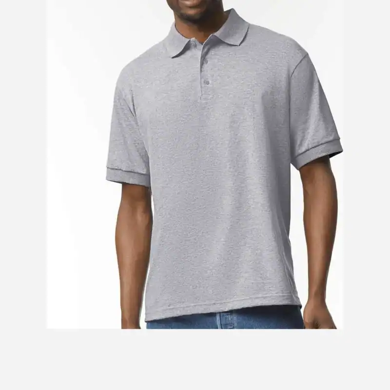 Sport Grey Custom Embroidered Polo Shirt – Gildan DryBlend® 50/50 Blend Jersey Polo 8800 shown on model
