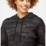 Black Camo Custom Women’s Crop Hoodie – Lightweight Logo Sweatshirt AFX64CRP shown on model