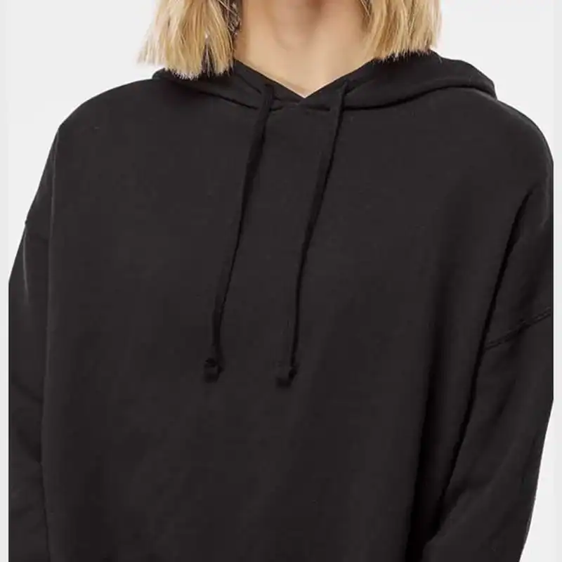 Black Custom Women’s Crop Hoodie – Lightweight Logo Sweatshirt AFX64CRP shown on model