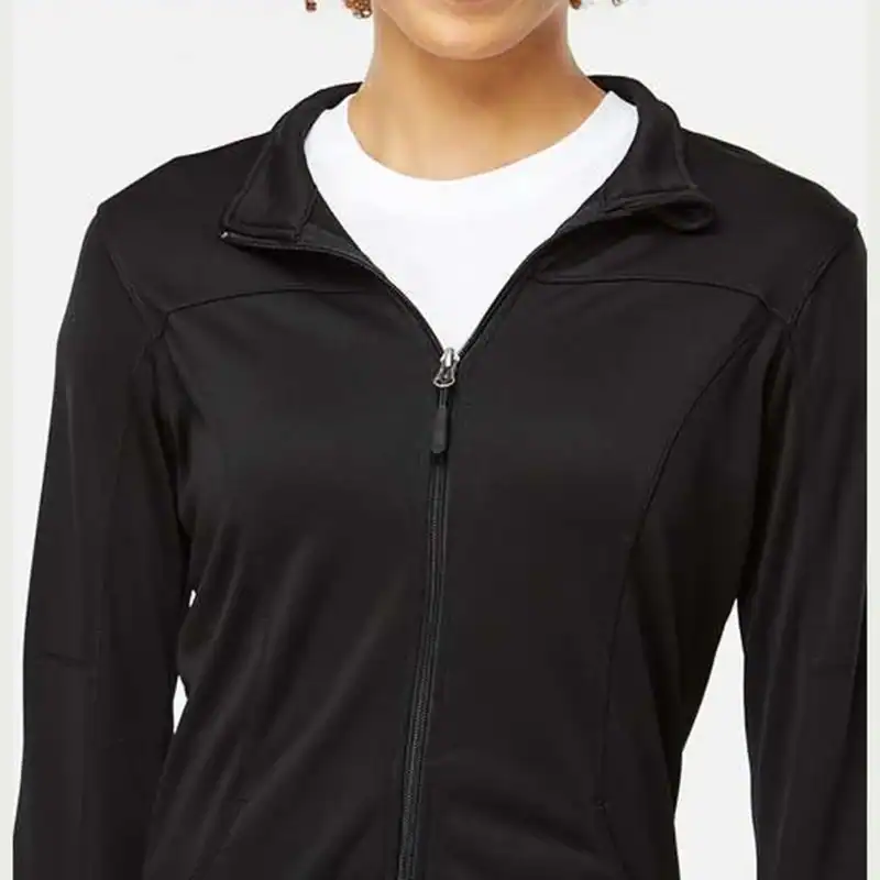 Black Custom Women’s Track Jacket – Poly-Tech Slim Fit Full-Zip EXP60PAZ shown on model