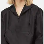Black Women's Lightweight Quarter-Zip Pullover Crop Windbreaker shown on model