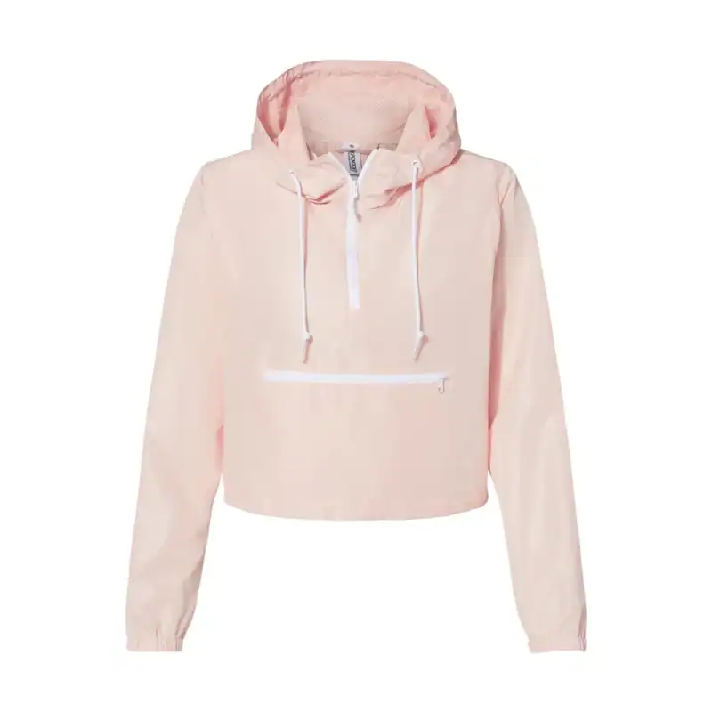 Women's Lightweight Quarter-Zip Pullover Crop Windbreaker – Blush Color Image Blush Women's Lightweight Quarter-Zip Pullover Crop Windbreaker