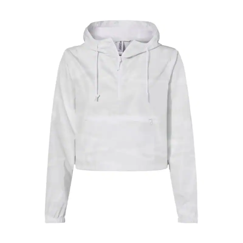 White Women's Lightweight Quarter-Zip Pullover Crop Windbreaker