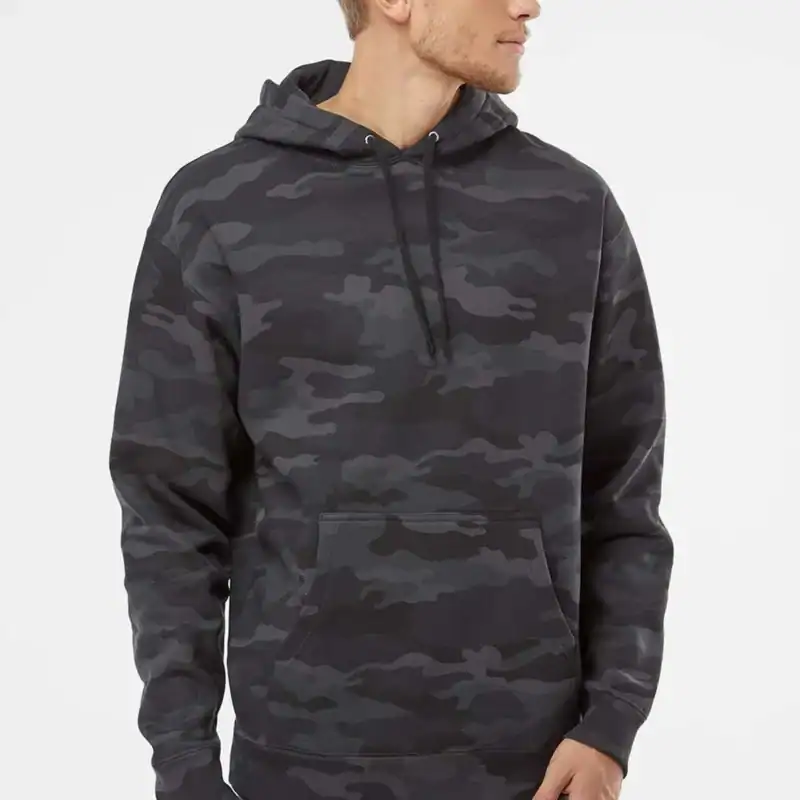 Black Camo Custom Heavyweight Hoodie – Independent Trading Co. IND4000 shown on model