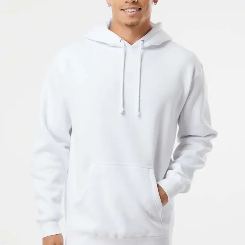 White Custom Heavyweight Hoodie – Independent Trading Co. IND4000 shown on model