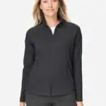 custom women's full zip jacket – Black Heather – on model – CNE727W