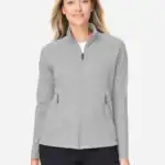 custom women's full zip jacket – Platinum Heather – on model – CNE727W