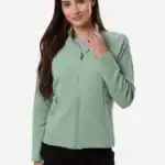 custom women's full zip jacket – Sage Green Heather – on model – CNE727W