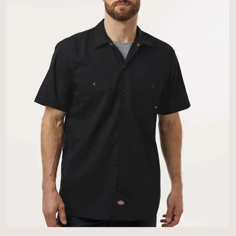 Custom Dickies S535 Work Shirt – Printed Company Logo Tee – Black Color Image Custom Dickies S535 Work Shirt – Black – on model – CS535