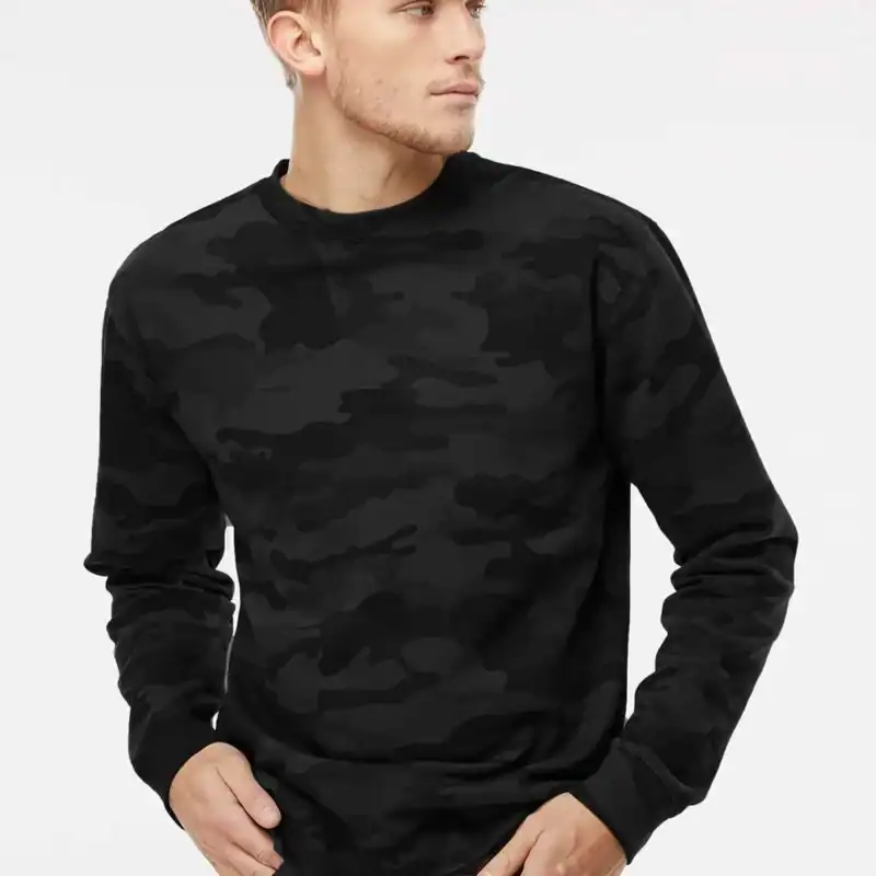 Black Camo Custom Embroidered Crewneck Sweatshirt – Independent Trading Co. SS3000 | Midweight Unisex Fleece shown on model