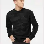 Black Camo Custom Embroidered Crewneck Sweatshirt – Independent Trading Co. SS3000 | Midweight Unisex Fleece shown on model