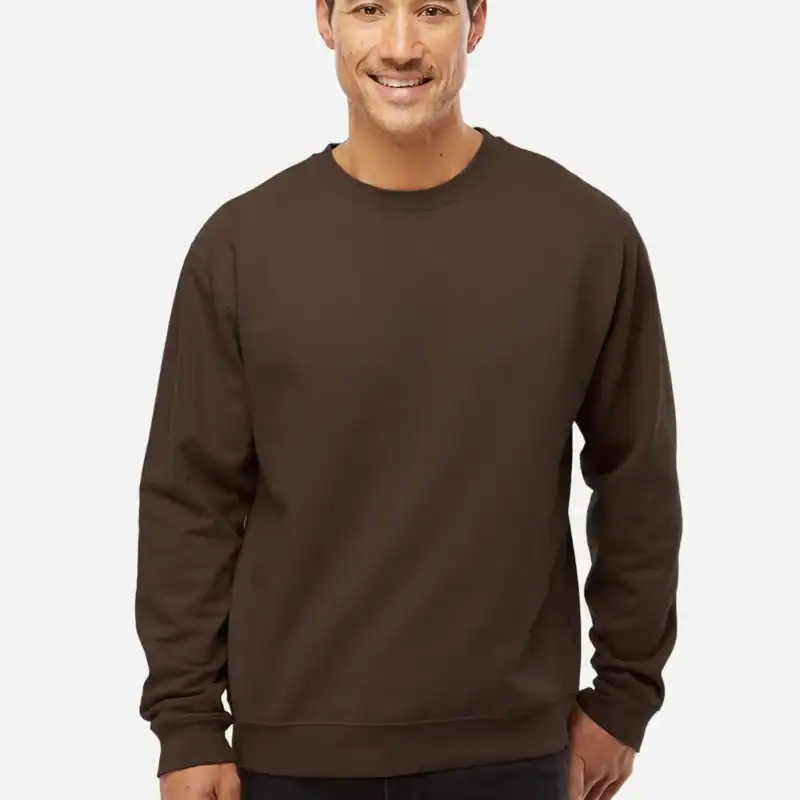 Brown Custom Embroidered Crewneck Sweatshirt – Independent Trading Co. SS3000 | Midweight Unisex Fleece shown on model