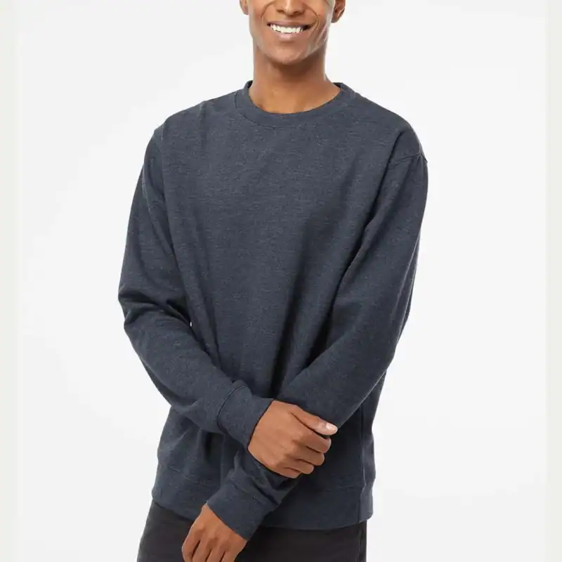 Classic Navy Heather Custom Embroidered Crewneck Sweatshirt – Independent Trading Co. SS3000 | Midweight Unisex Fleece shown on model