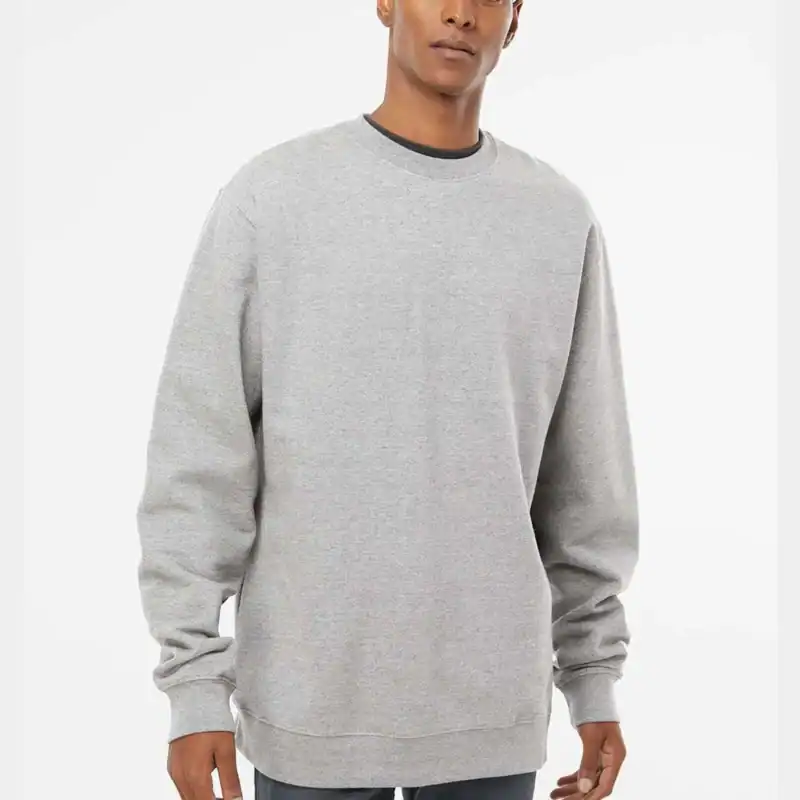 Grey Heather Custom Embroidered Crewneck Sweatshirt – Independent Trading Co. SS3000 | Midweight Unisex Fleece shown on model