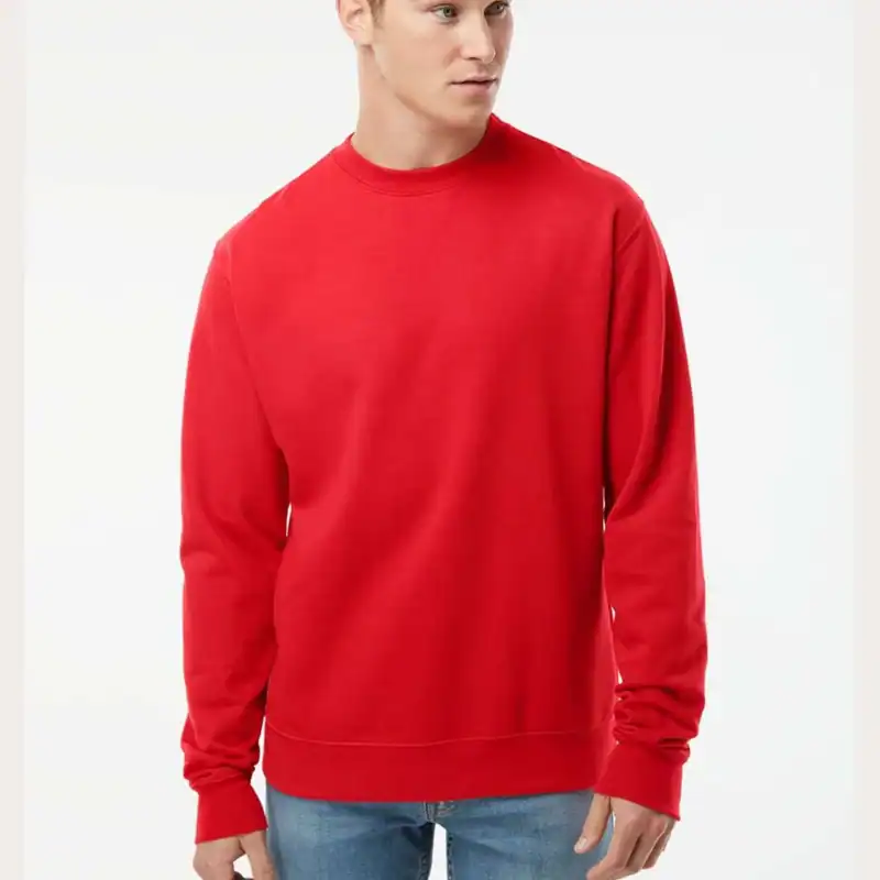 Red Custom Embroidered Crewneck Sweatshirt – Independent Trading Co. SS3000 | Midweight Unisex Fleece shown on model