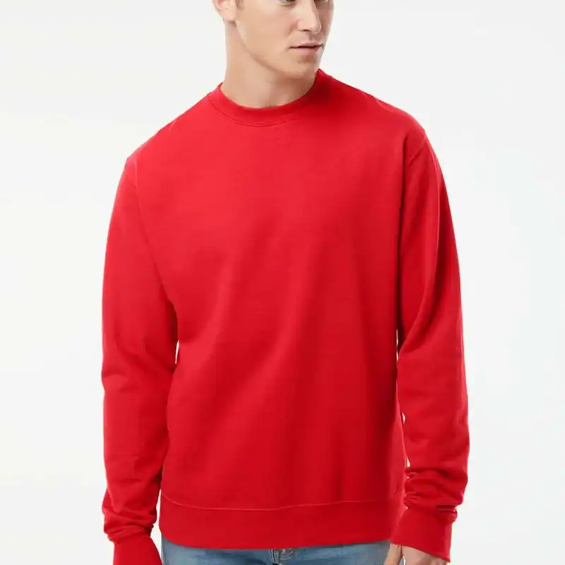 Red Custom Embroidered Crewneck Sweatshirt – Independent Trading Co. SS3000 | Midweight Unisex Fleece shown on model