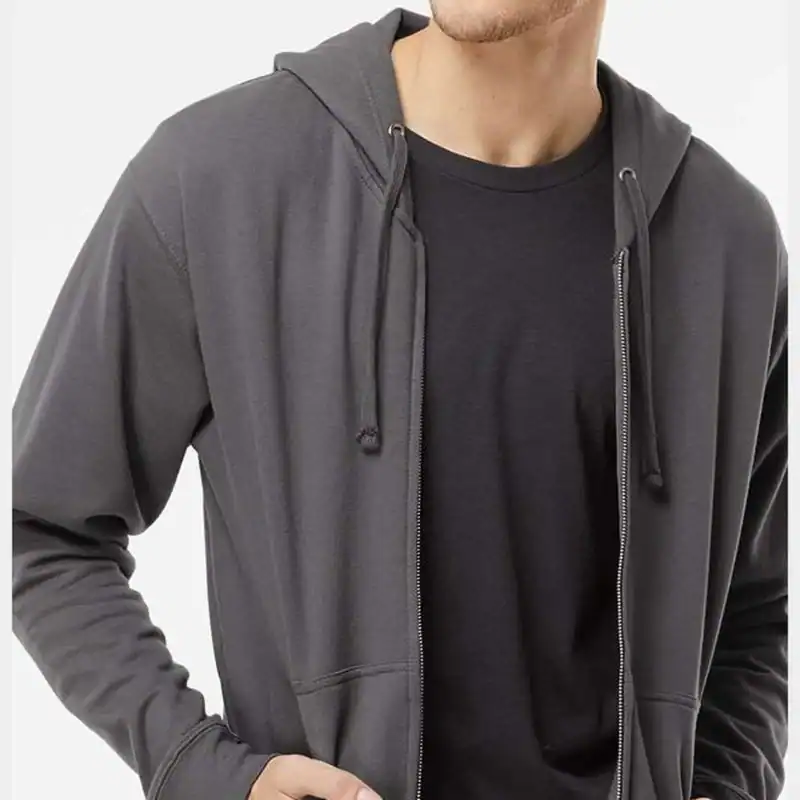 Charcoal Custom Logo Zip Up Hoodie – Independent Trading Co. SS4500Z shown on model