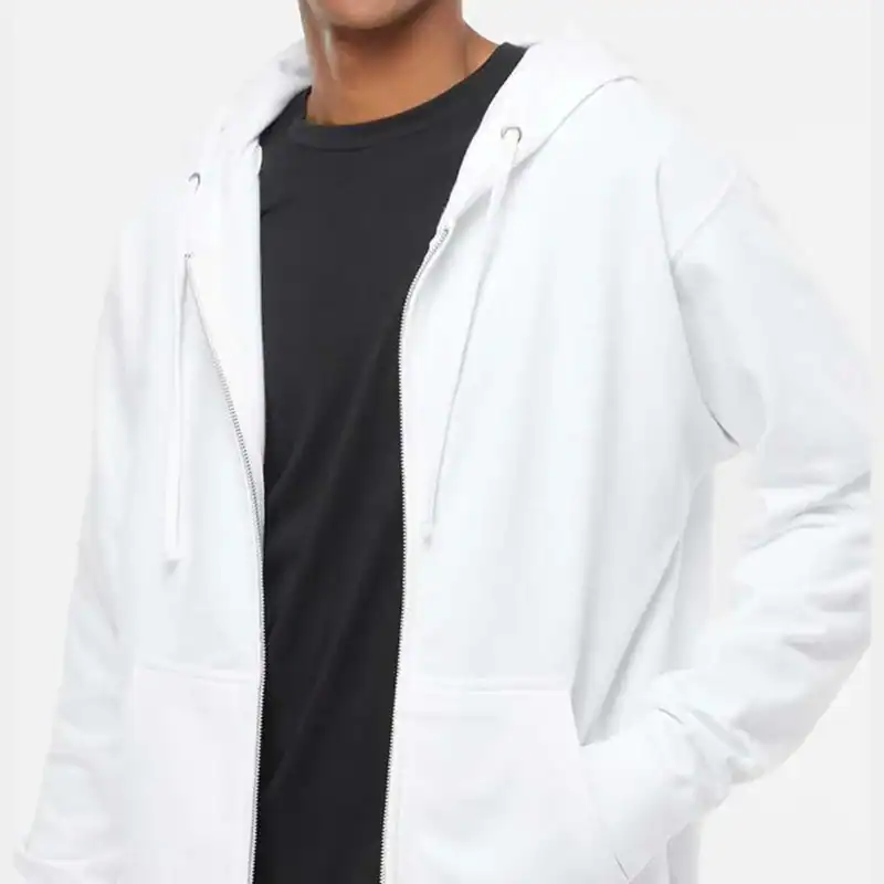 White Custom Logo Zip Up Hoodie – Independent Trading Co. SS4500Z shown on model