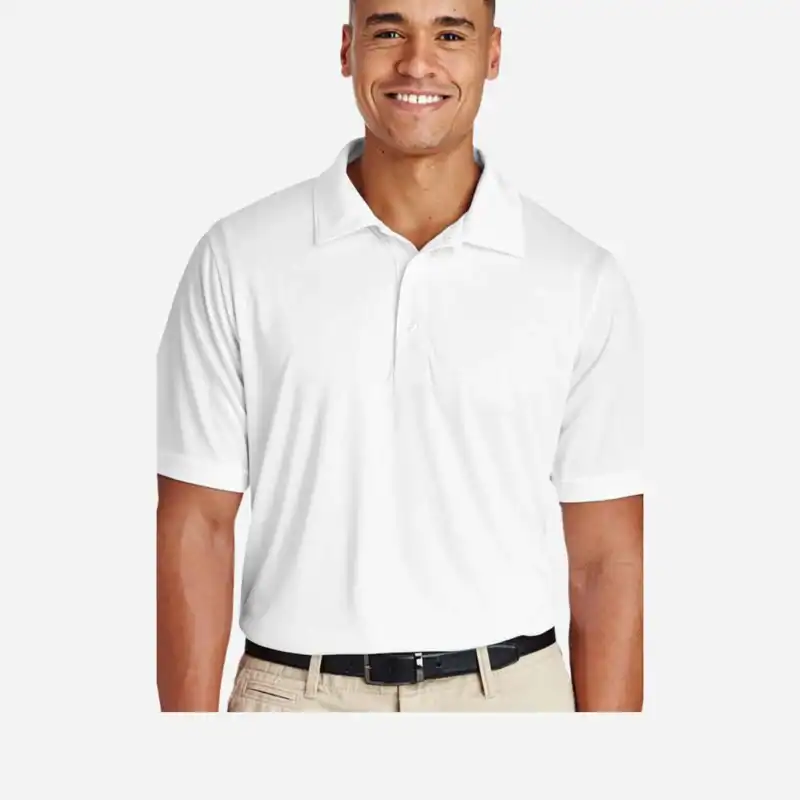 Custom Team 365 TT51 Performance Polo Shirt – White – on model – CTT51
