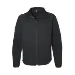 Black weatherproof soft shell women's jacket with front zipper and side pockets.